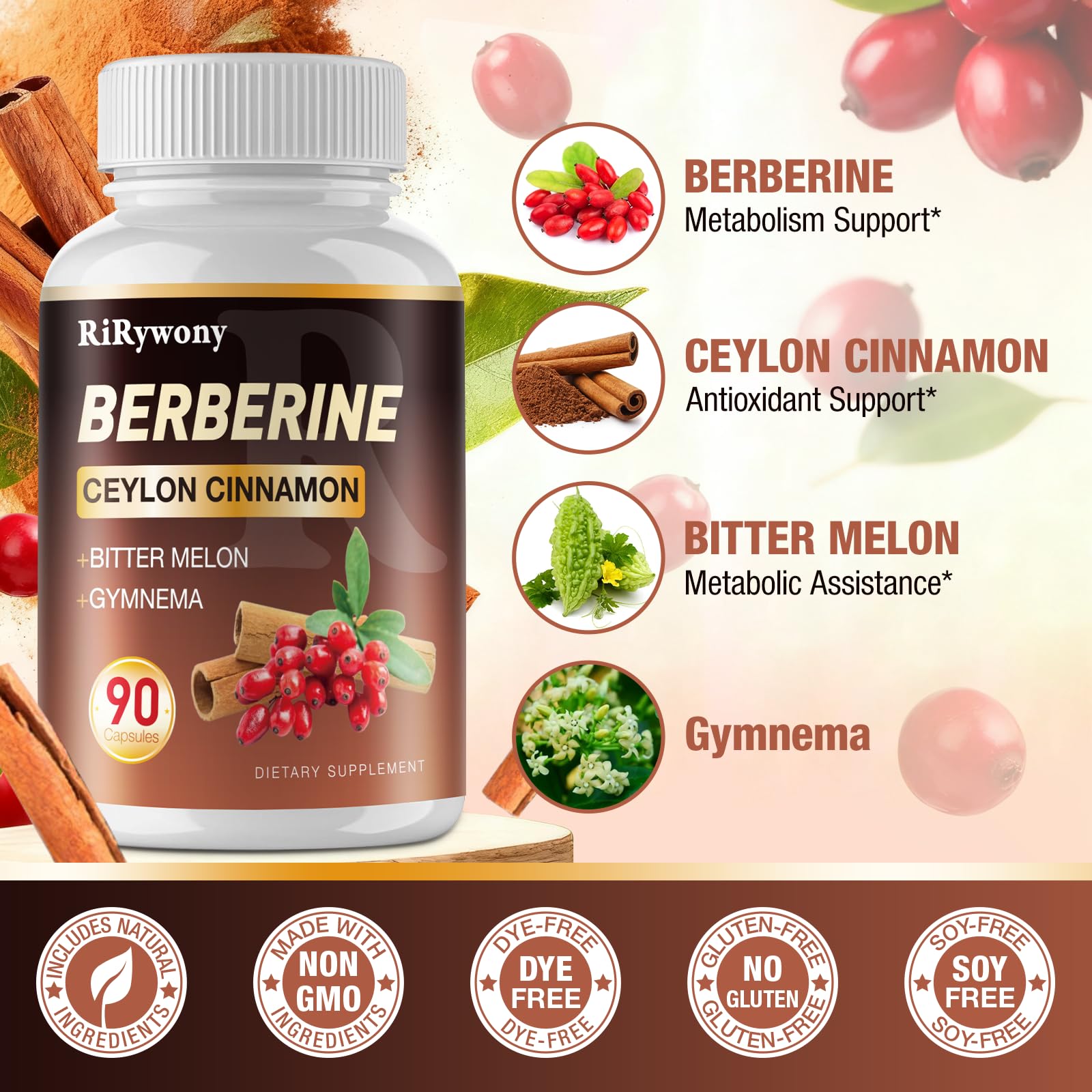 RiRywony Health Berberina Gymnema: mezcla herbal para equilibrio natural.
