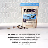 Rise Whey vainilla, preparación rápida para un impulso de proteína diario.