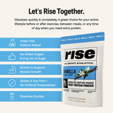 Rise Whey vainilla, sin azúcar añadido para dietas flexibles.