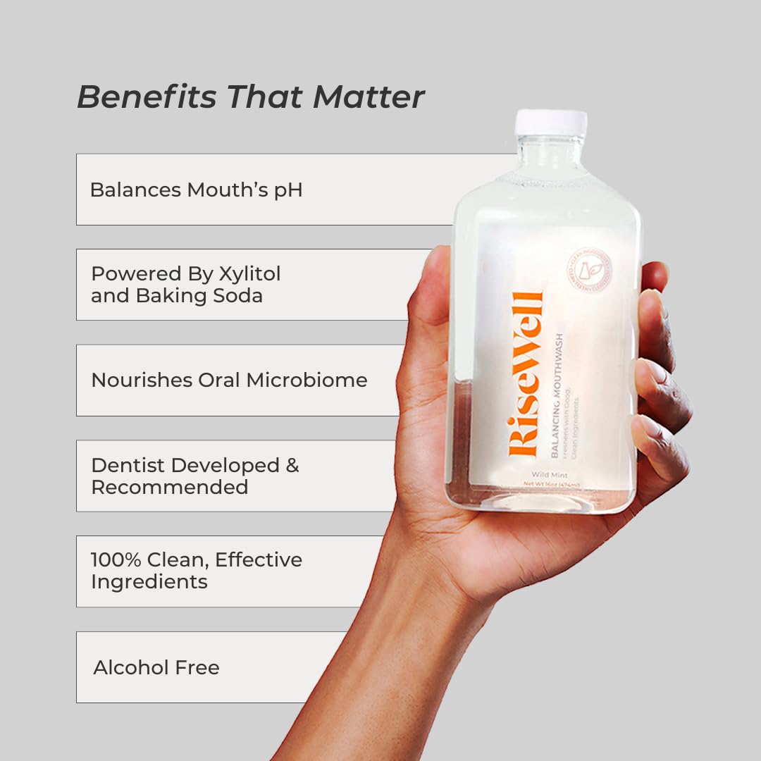 Risewell enjuague bucal Balance: aliento duradero y sensación de limpieza suave.