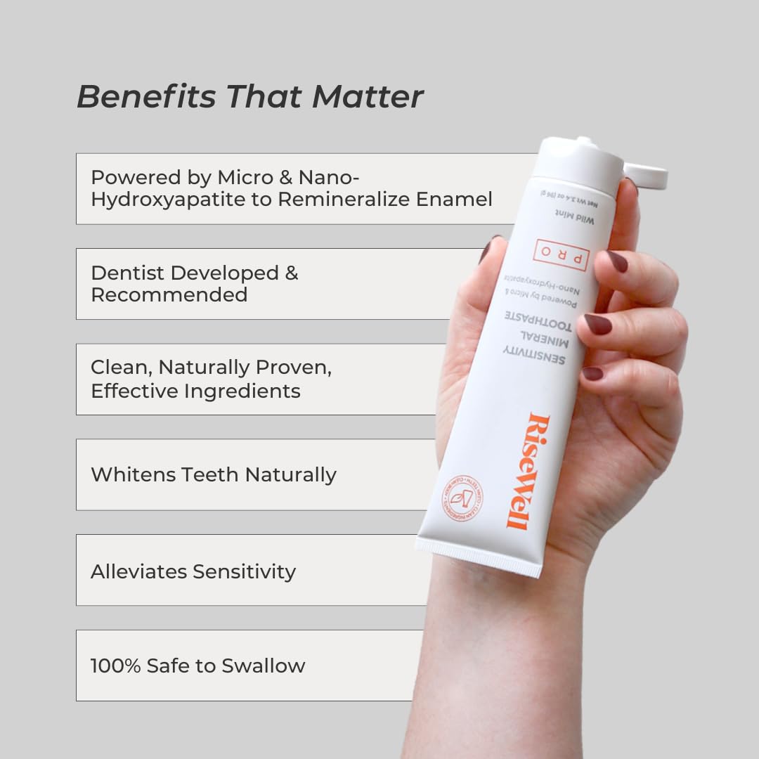 RiseWell PRO PASTA DENTAL Mineral, detalle de hidroxiapatita micro/nano, remineralización profunda
