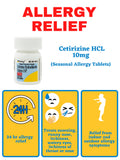 Tabletas Rising Cetirizina HCL 10 mg con sabor neutro para uso diario.