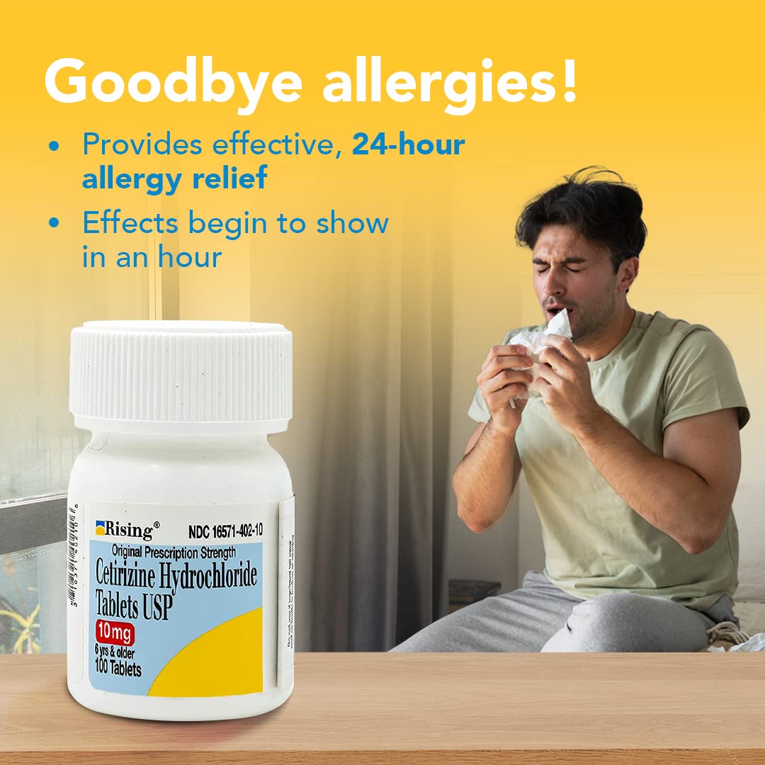 Rising Cetirizina HCL 10 mg en blíster para consumo diario sin esfuerzos.