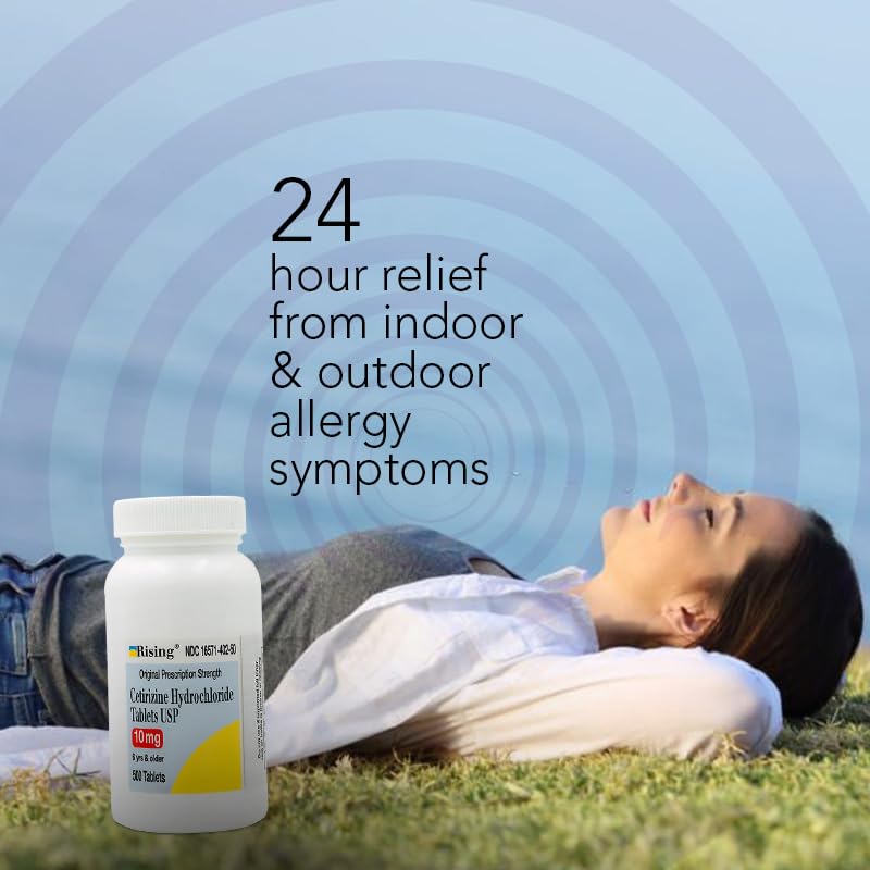 Caja Rising Cetirizina HCL 10 mg, opción asequible para la familia.