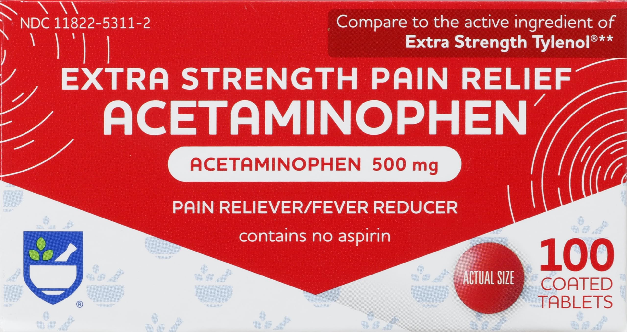 Rite Aid acetaminofen 500 mg tabletas para ingestión fácil, bote frente, alivio del dolor.