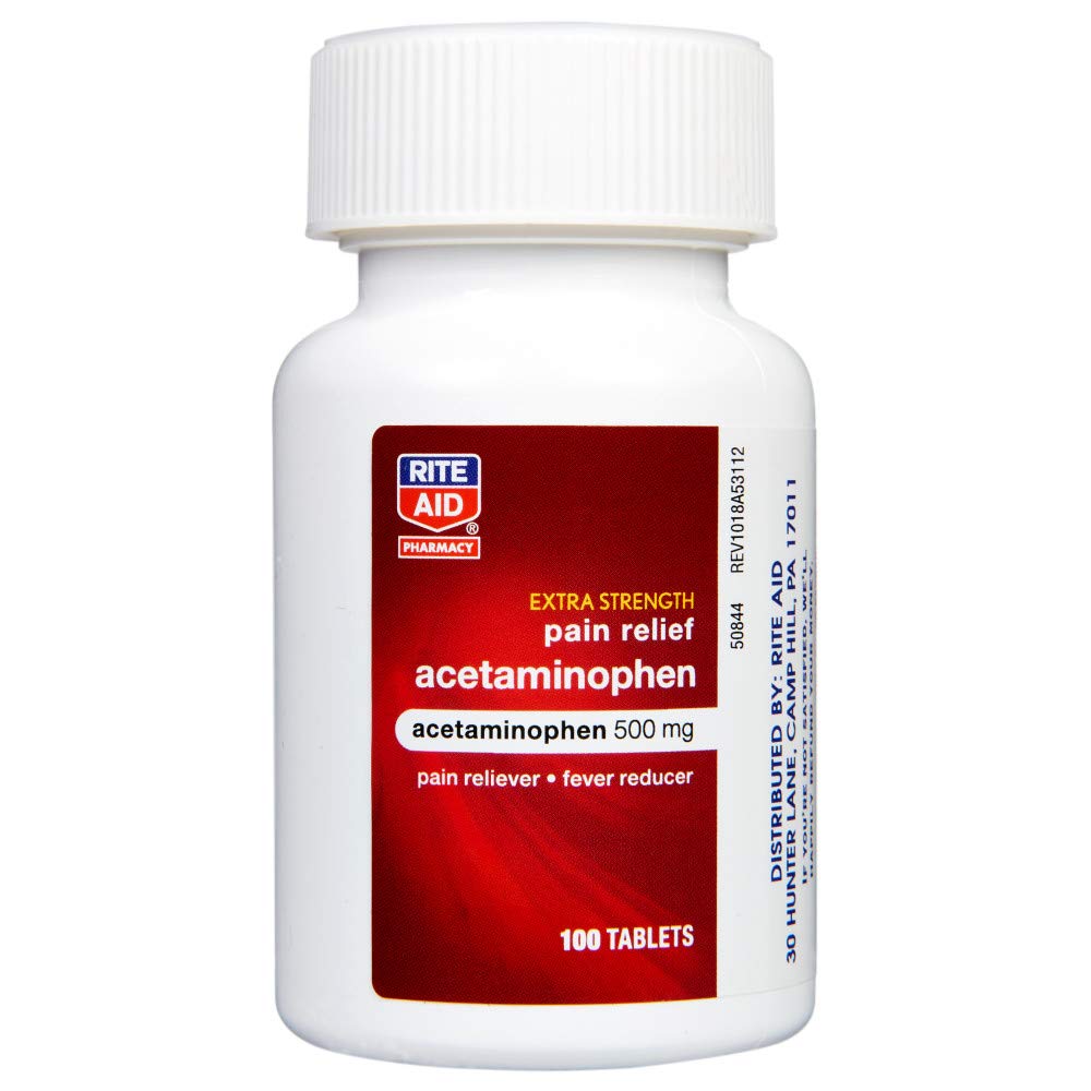 Rite Aid acetaminofen 500 mg tabletas para ingestión fácil, pastillas, alivio temporal del dolor.