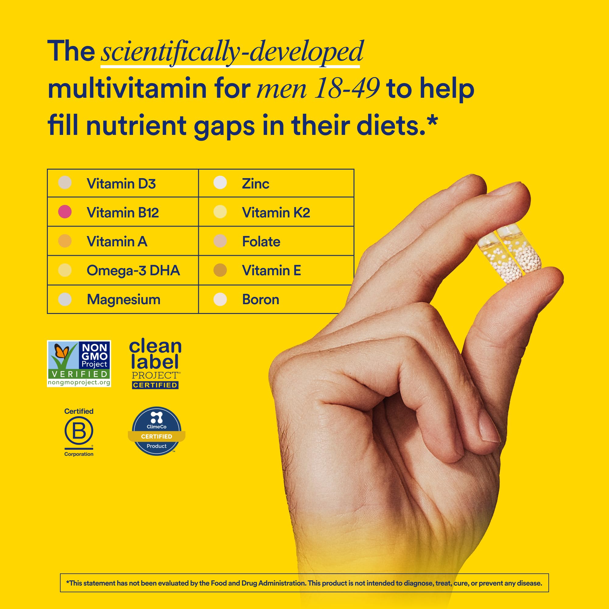 Ritual Multivitamínico para hombres 18+: etiqueta visible y claridad de ingredientes.