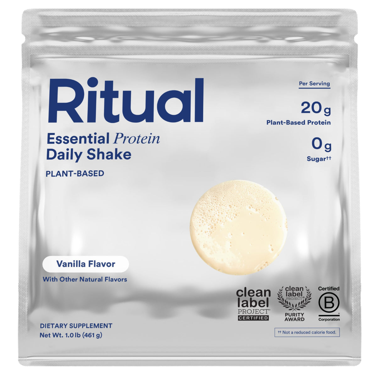 Ritual Proteína de Guisante con vainilla en envase, opción vegana para recuperación muscular.
