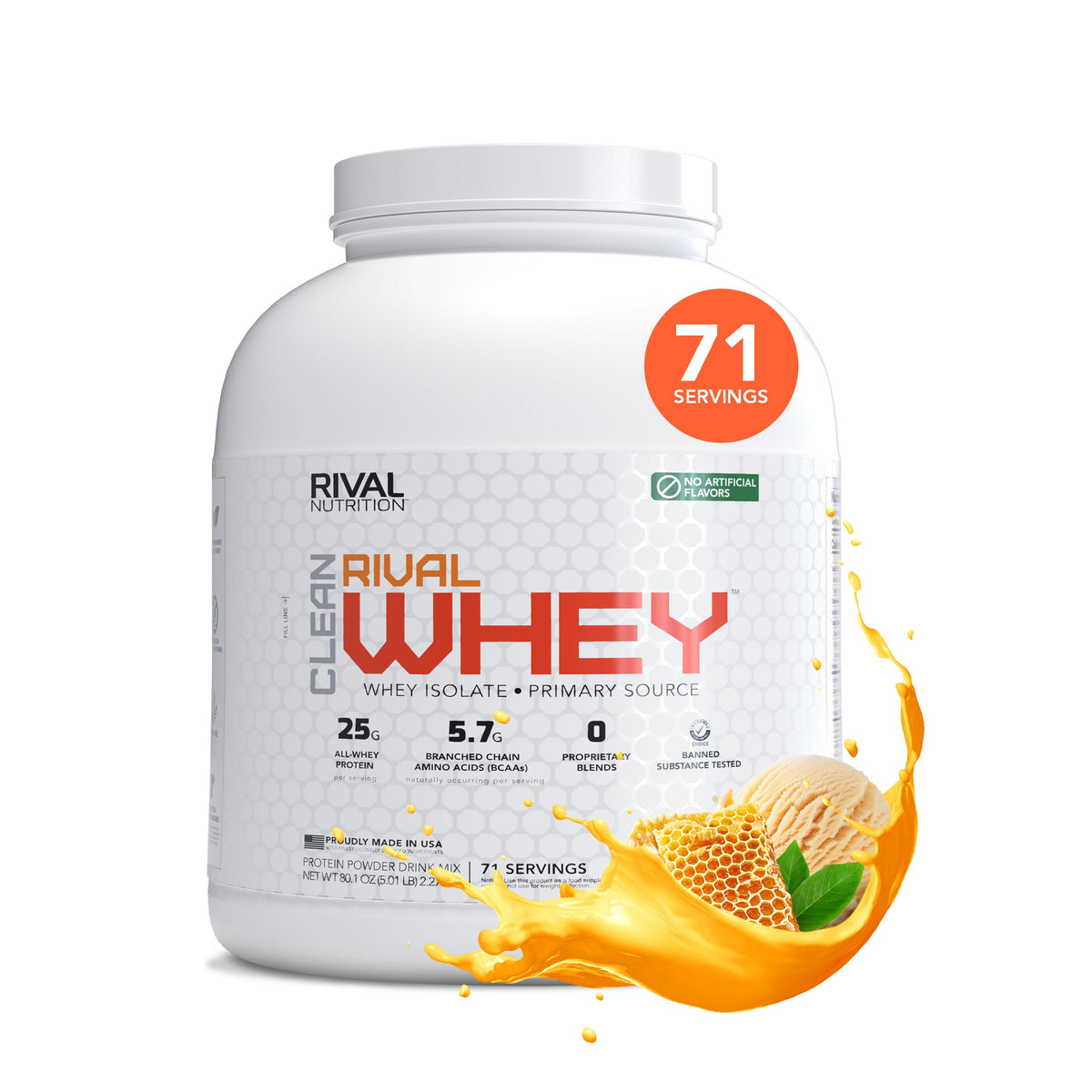 Rival Nutrition Clean Rival Whey en lata 5 lb para recuperación muscular