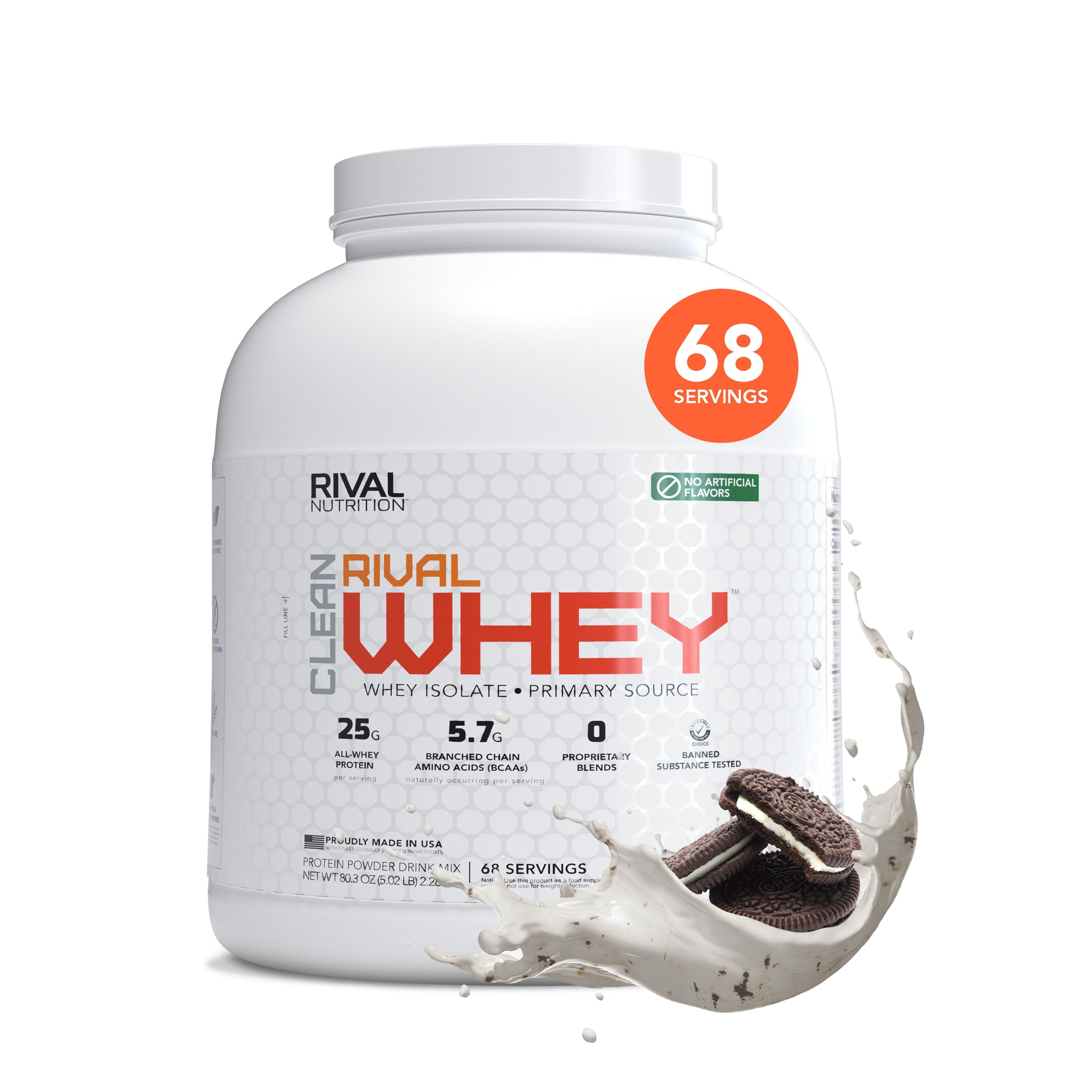 RIVAL NUTRITION Proteína de suero en lata con sabor galletas crema para snack proteico.
