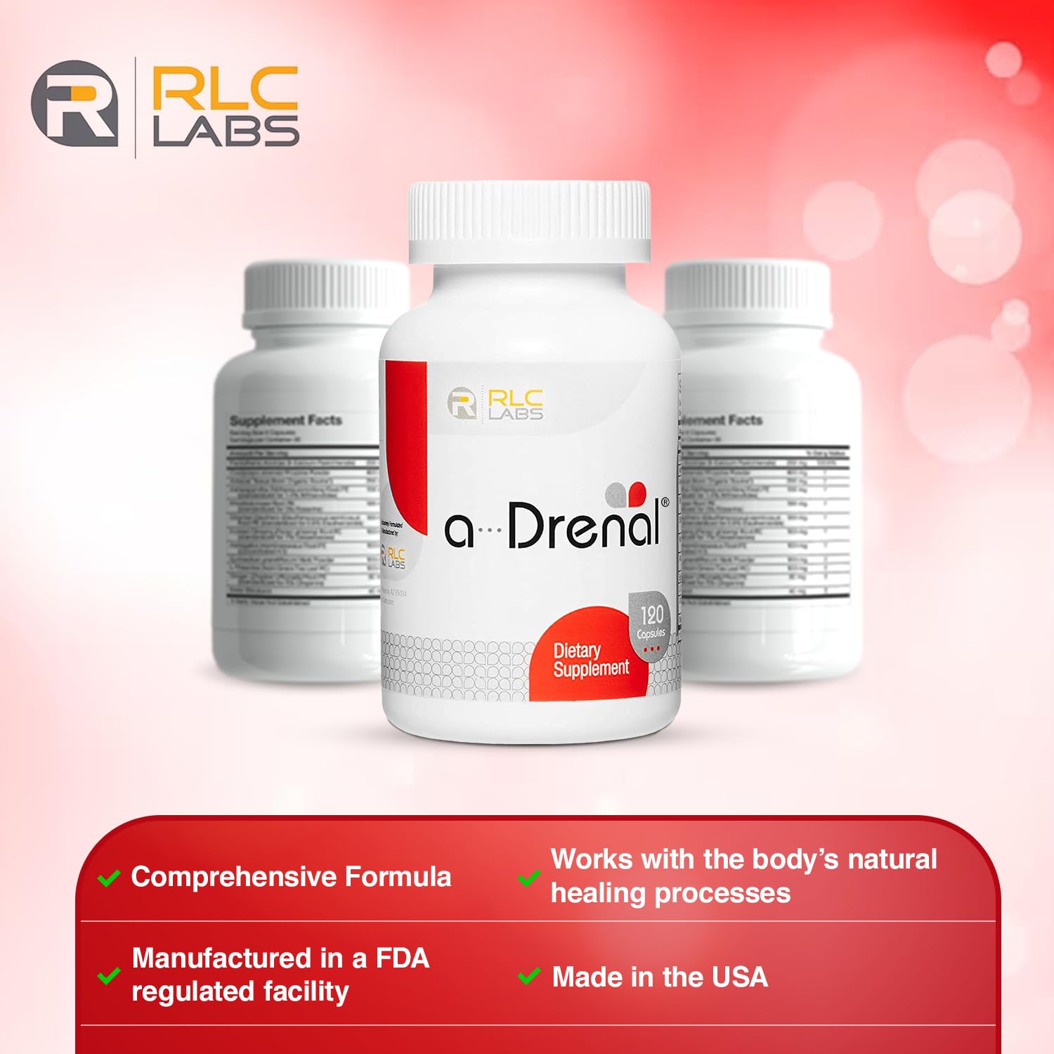 RLC Labs a-Drenal: caja y frasco preparados para el día a día.