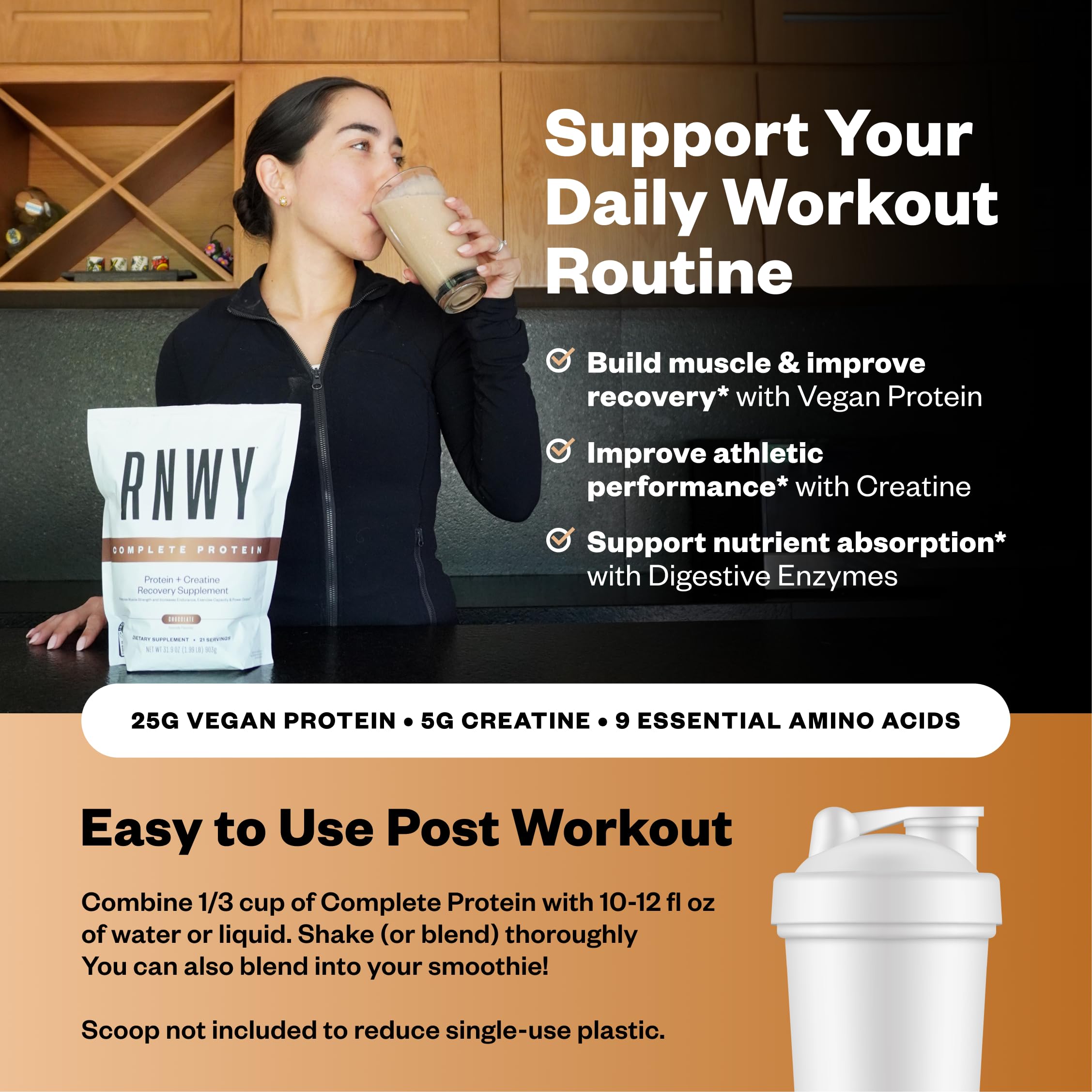 RNWY Complete Protein: sabor chocolate para batidos diarios.