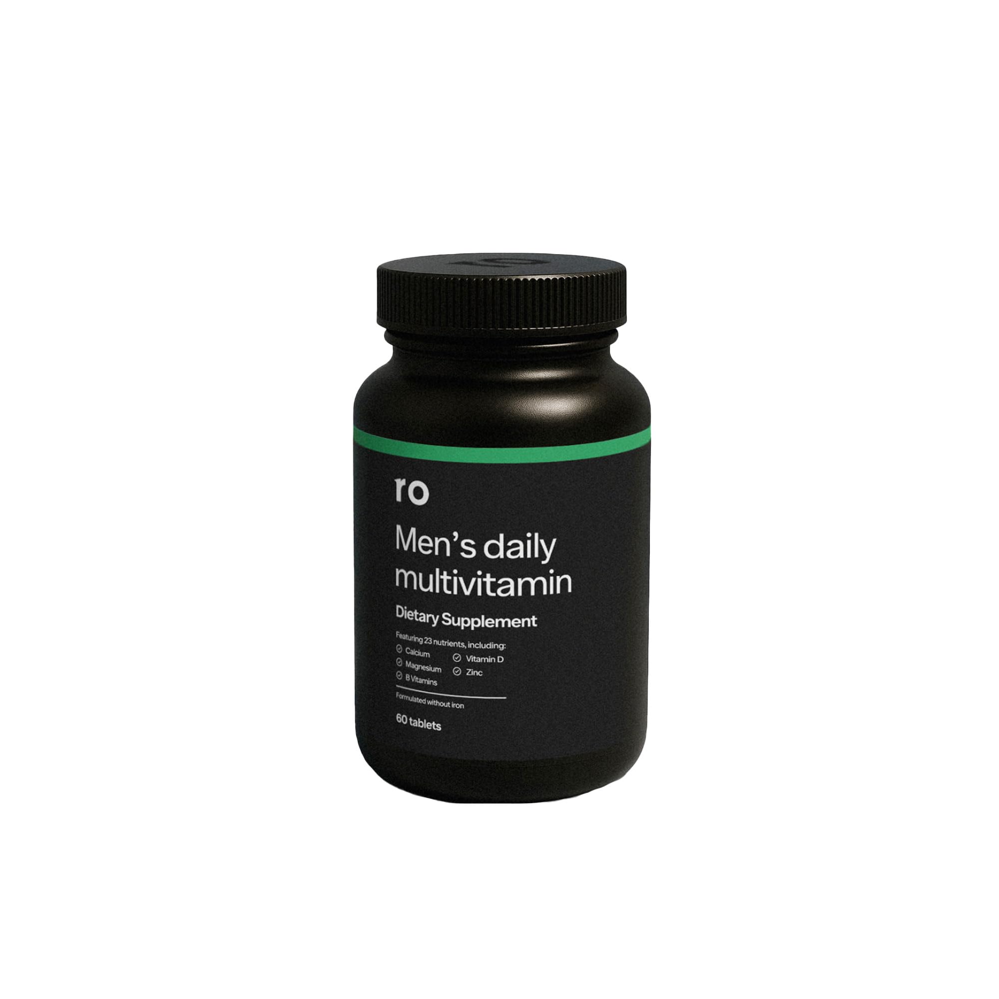 Ro Daily Multivitamin para Hombres, botella visible, soporte diario de energía y bienestar.