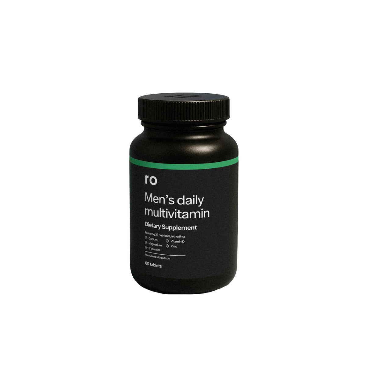 Ro Daily Multivitamin para Hombres, botella visible, soporte diario de energía y bienestar.