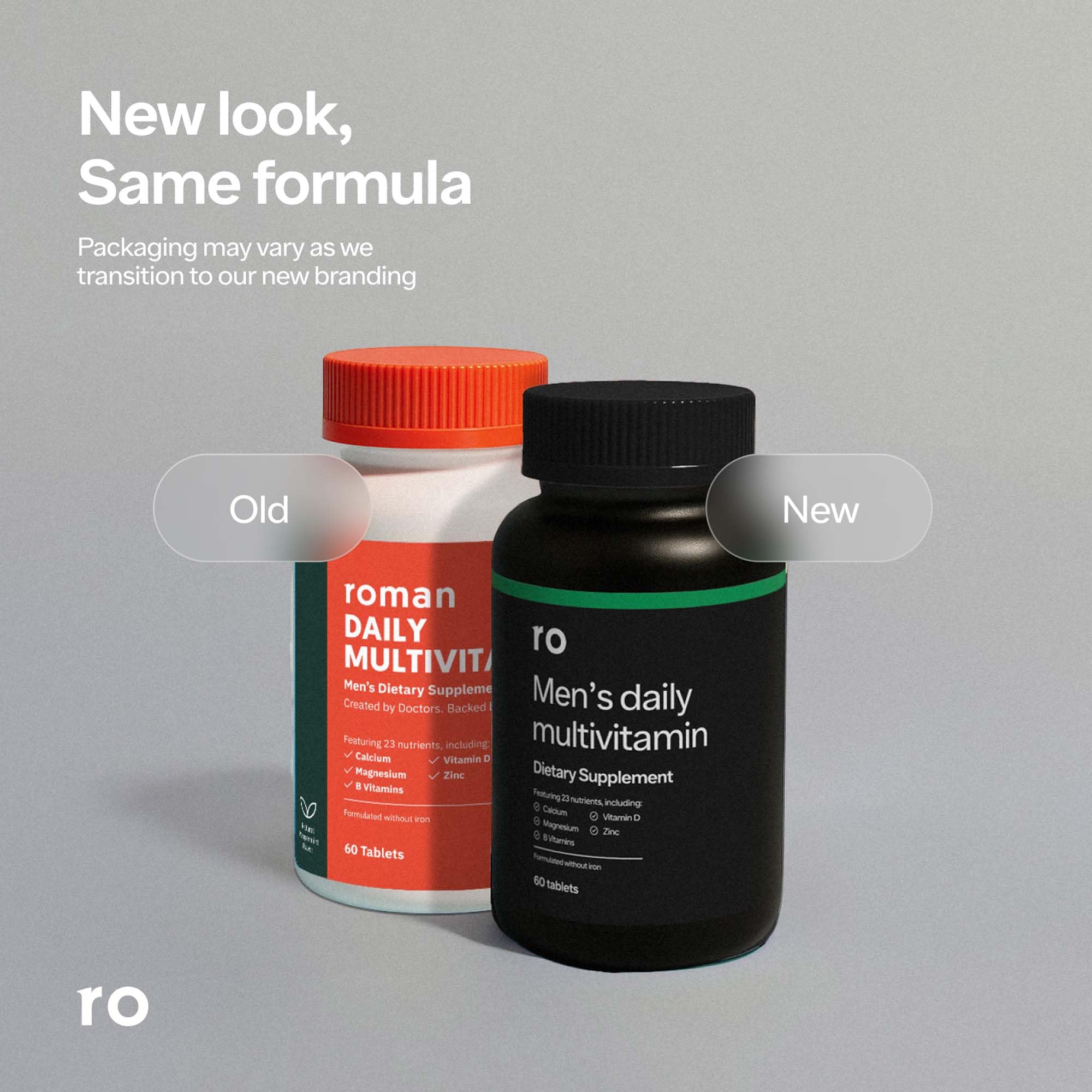 Ro Daily Multivitamin para Hombres, envase con colores vivos, experiencia sensorial a menta.