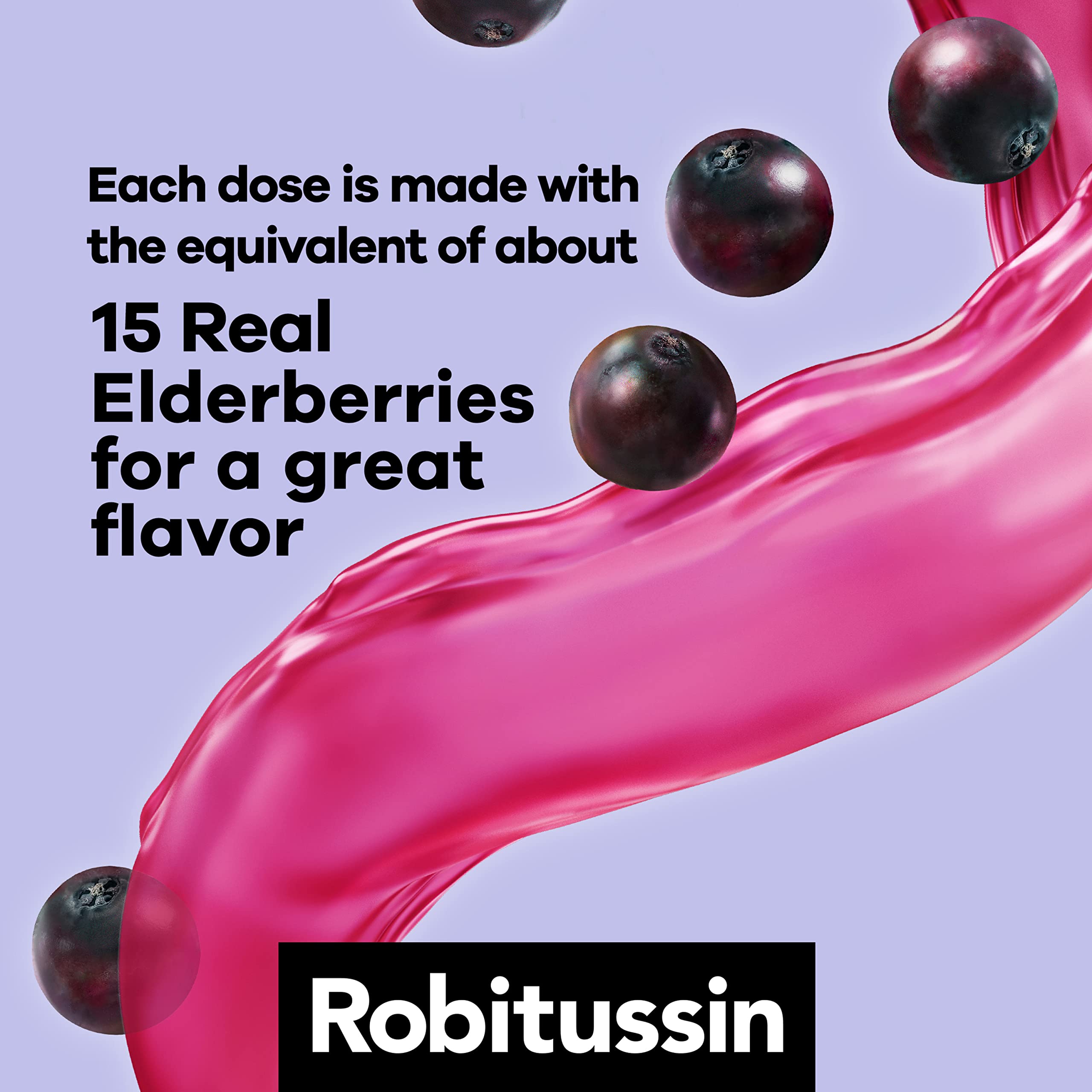 Envase de Robitussin Sauco con sabor natural para tos.