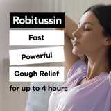 Imagen de Robitussin Sauco, líquido para tos en adultos, uso aplicado.