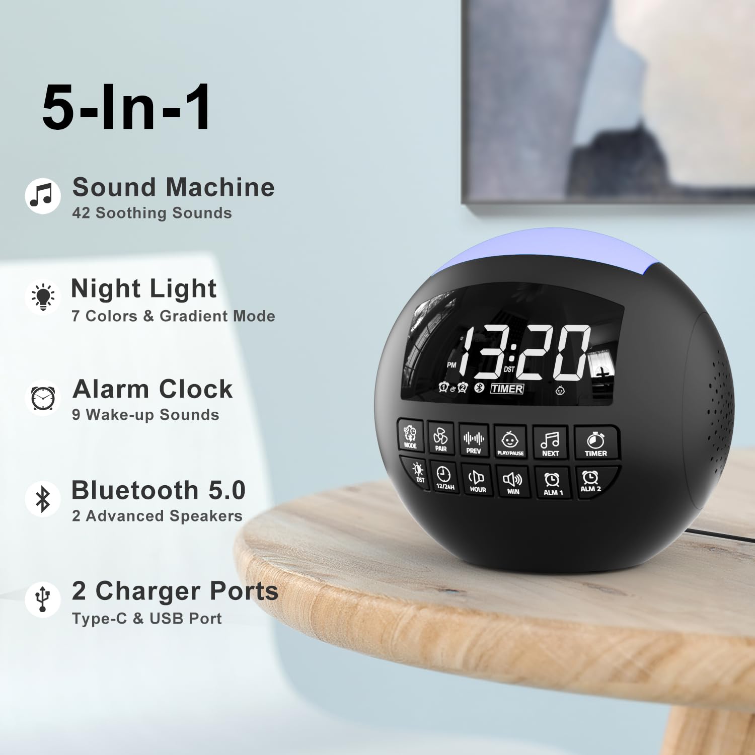 Rocam alarma doble, dos horarios, despertar suave para diferentes rutinas