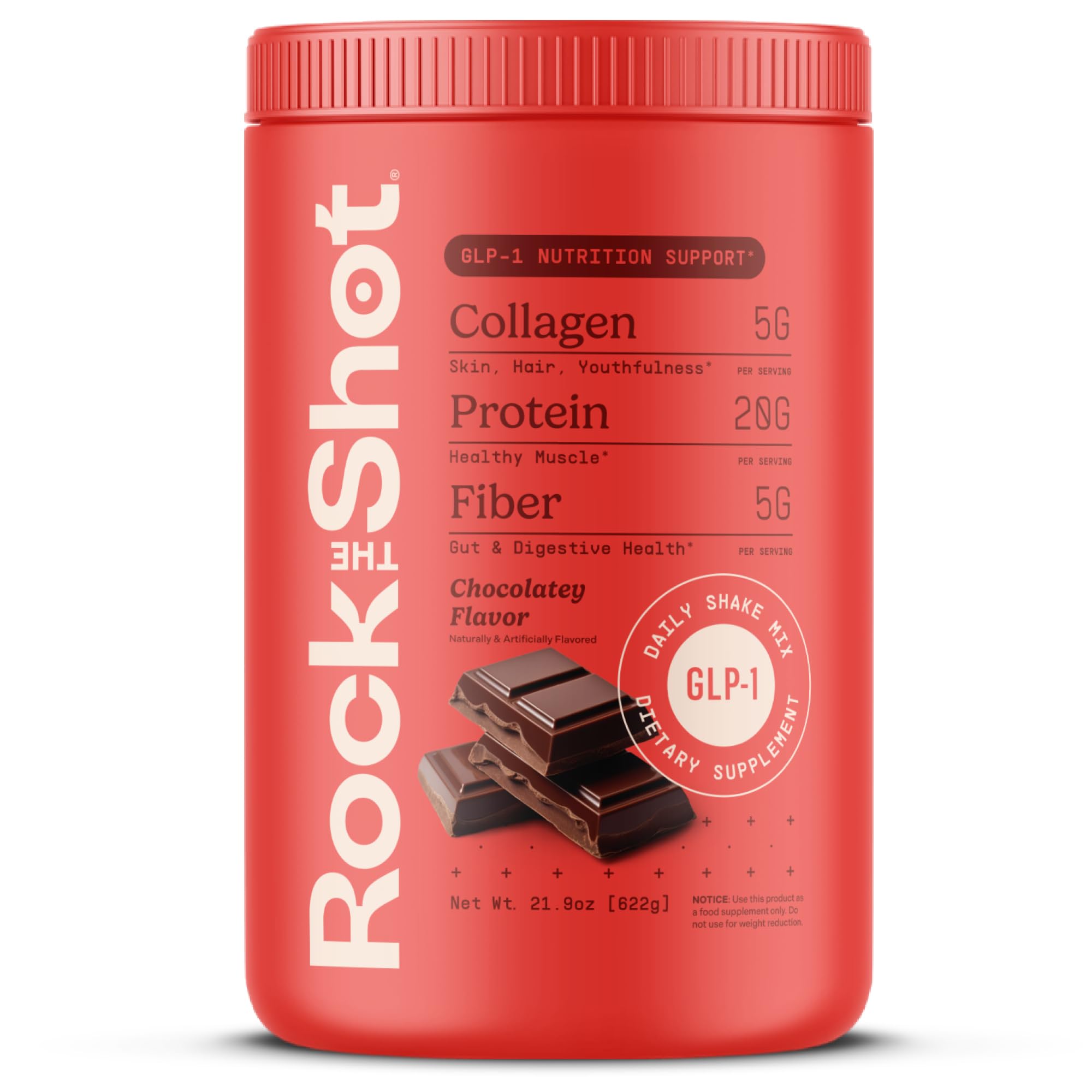 ROCK THE SHOT GLP-1 suplemento nutricional chocolate, apoyo diario para balance nutricional.