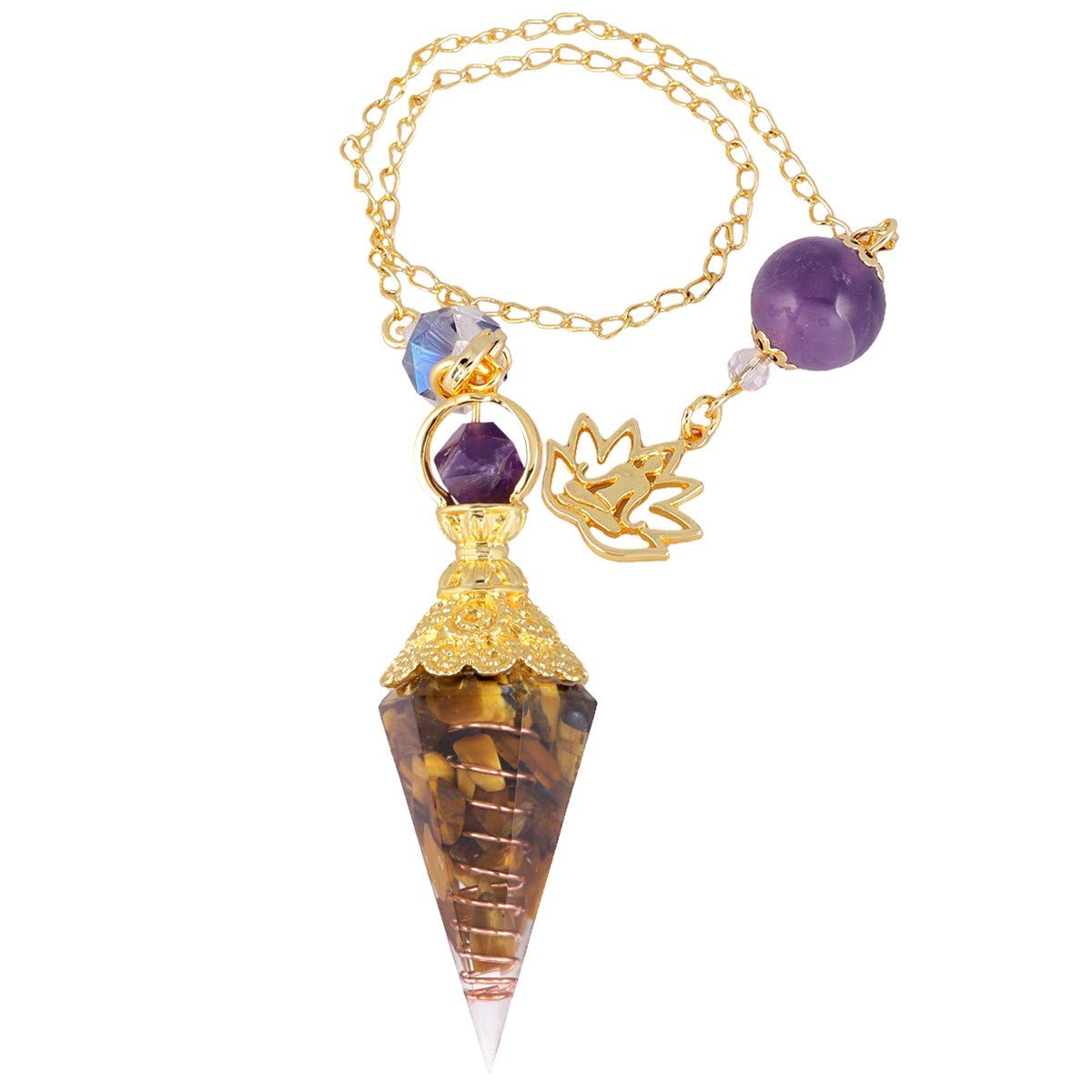 Rockcloud pendulo cristal punto ojo de tigre, guía para divinación y balance espiritual.