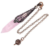 Rockcloud pendulo divinacion cuarzo rosado, foco en divinación y equilibrio emocional.