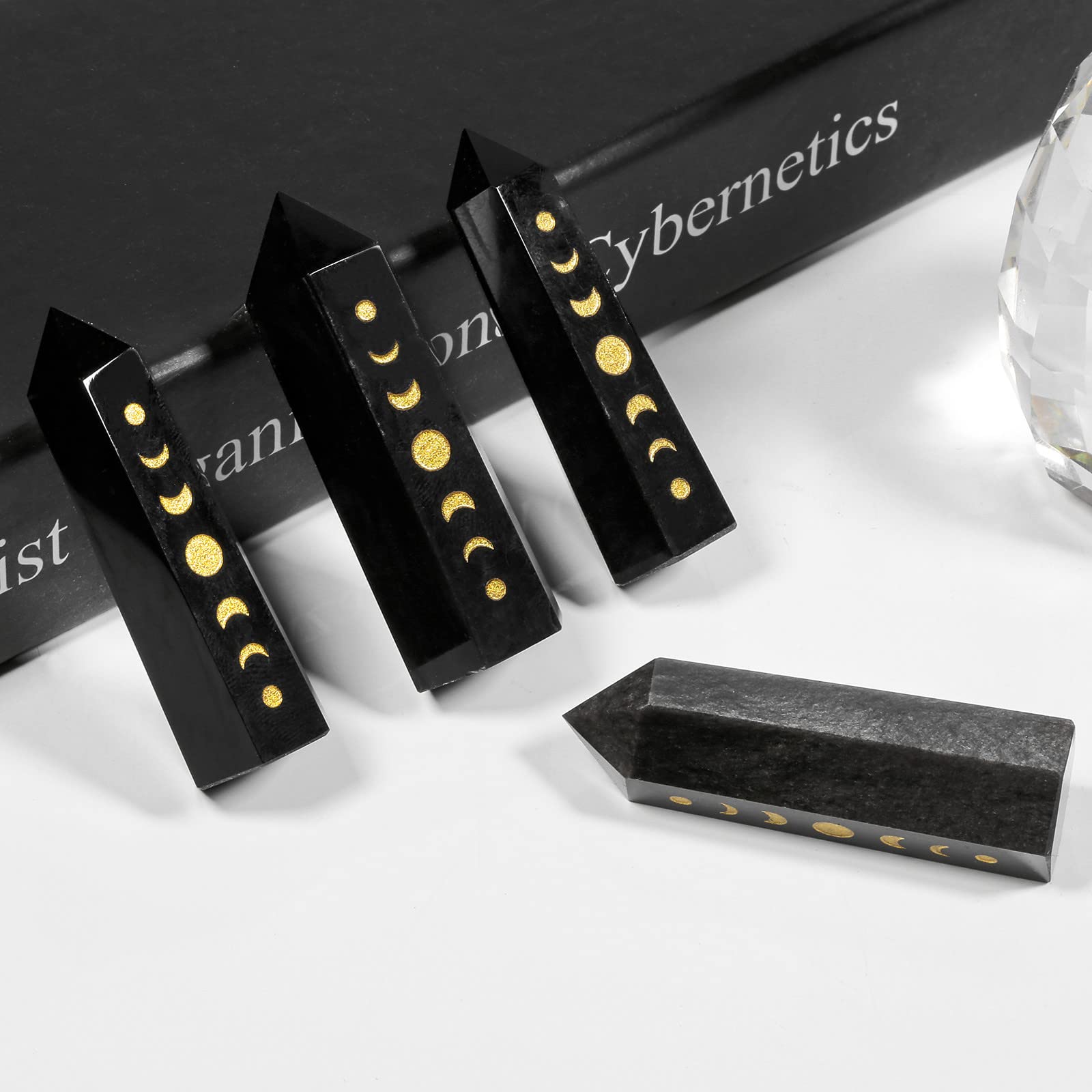 Rockcloud punta cristal obsidiana grabado para proteccion y energia estabilizadora.