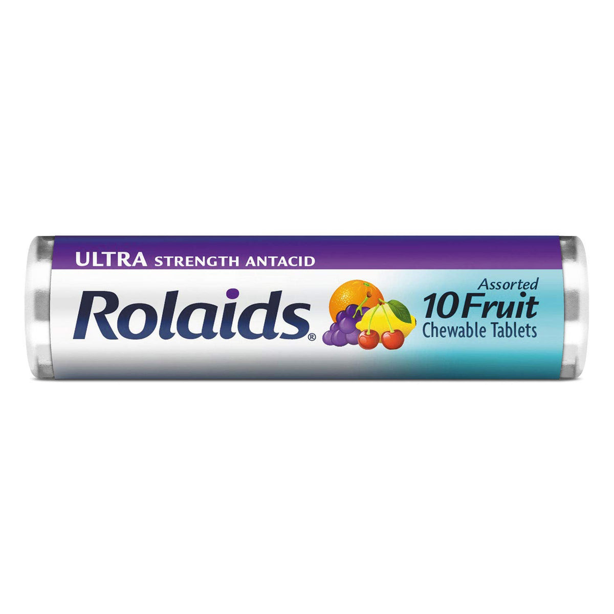 Rolaids de alta fortaleza, tabletas masticables de fruta para molestias estomacales tras comer.