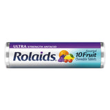 Rolaids de alta fortaleza, tabletas masticables de fruta para molestias estomacales tras comer.