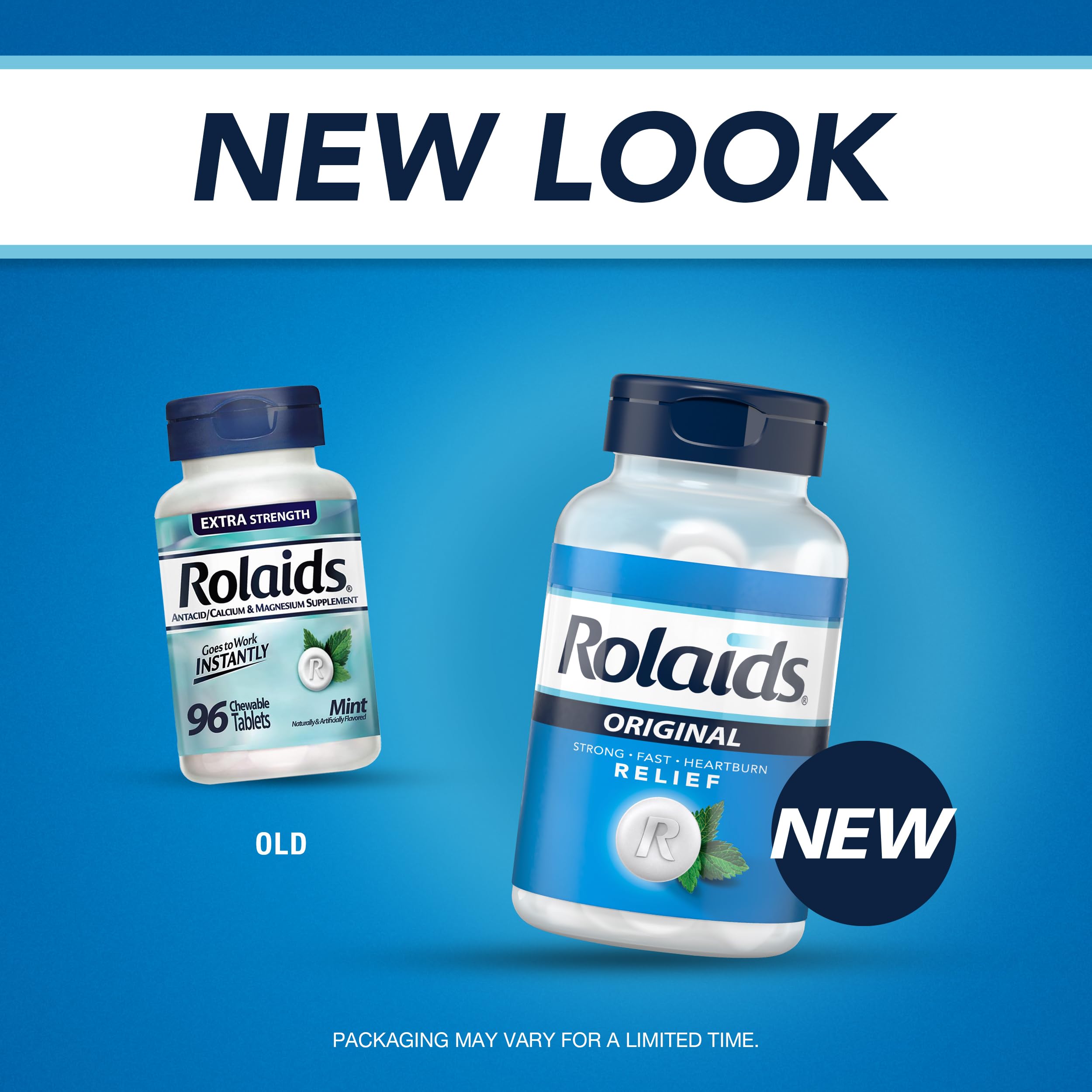 Etiqueta clara de Rolaids Original Strength y sabor a menta en frasco