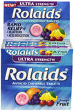 Rolaids tabletas de fruta, empaque de 12 paquetes, ideal para llevar.