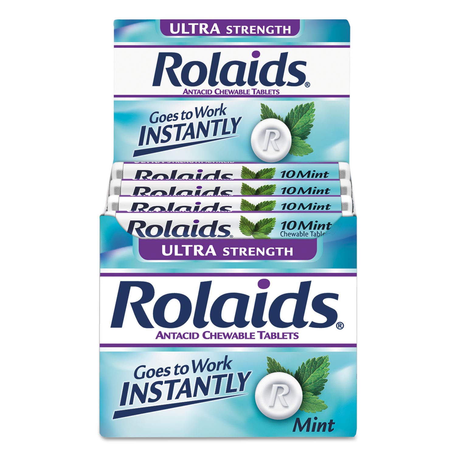 Rolaids tabletas masticables de menta, detalle para uso portátil y conveniente.