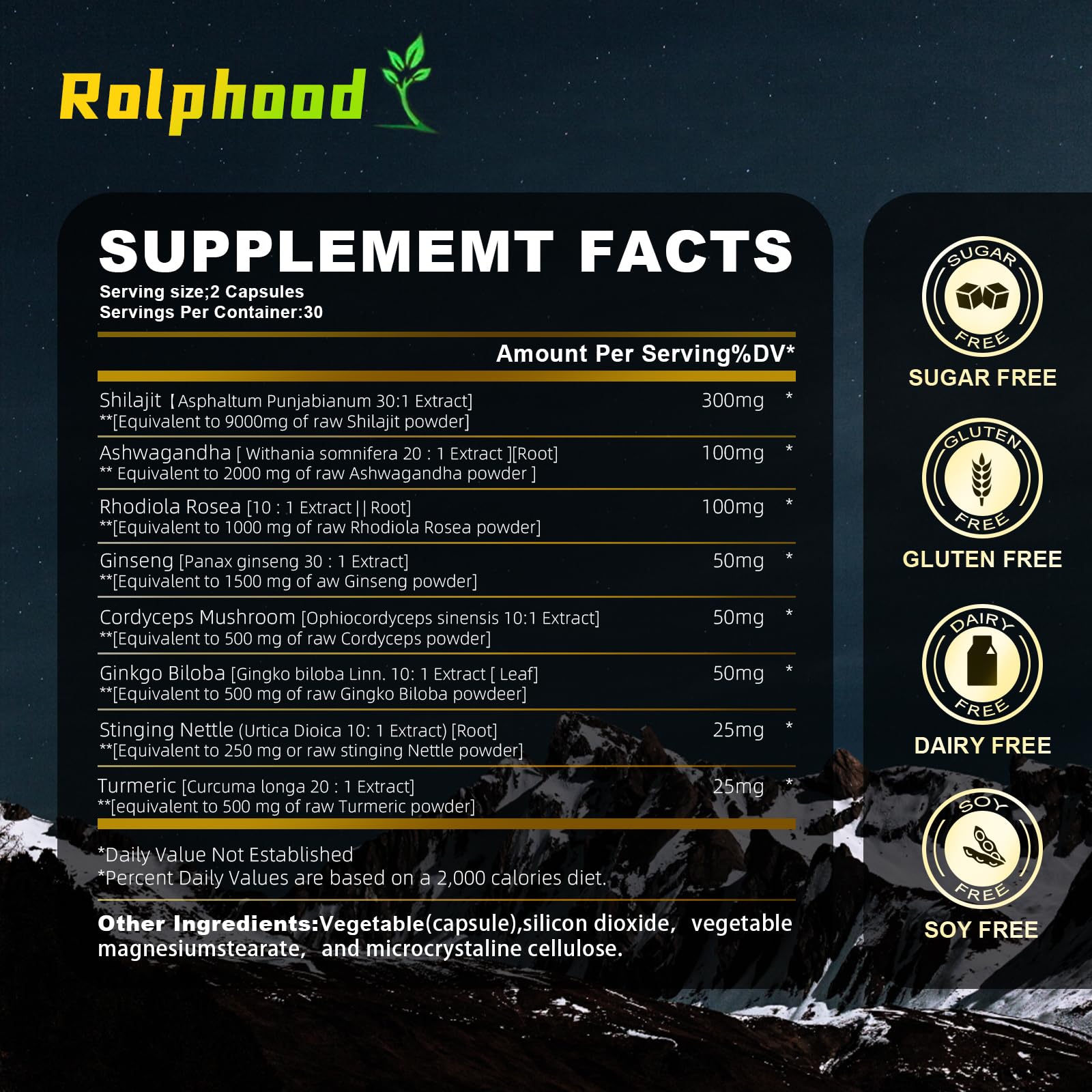 Rolphood Shilajit con ashwaganda en combinación para apoyo diario