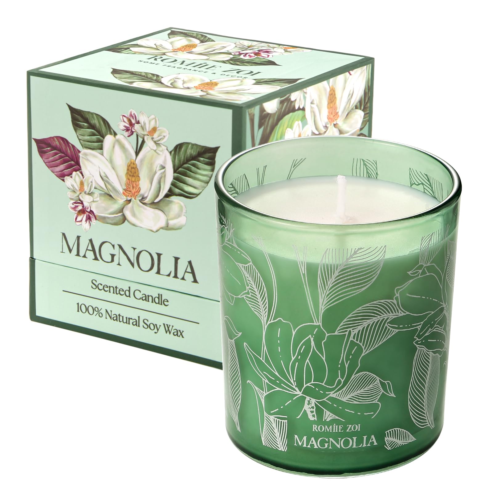 Vela ROMIIE ZOI Magnolia en tarro de 6 oz, aroma elegante para el salón.