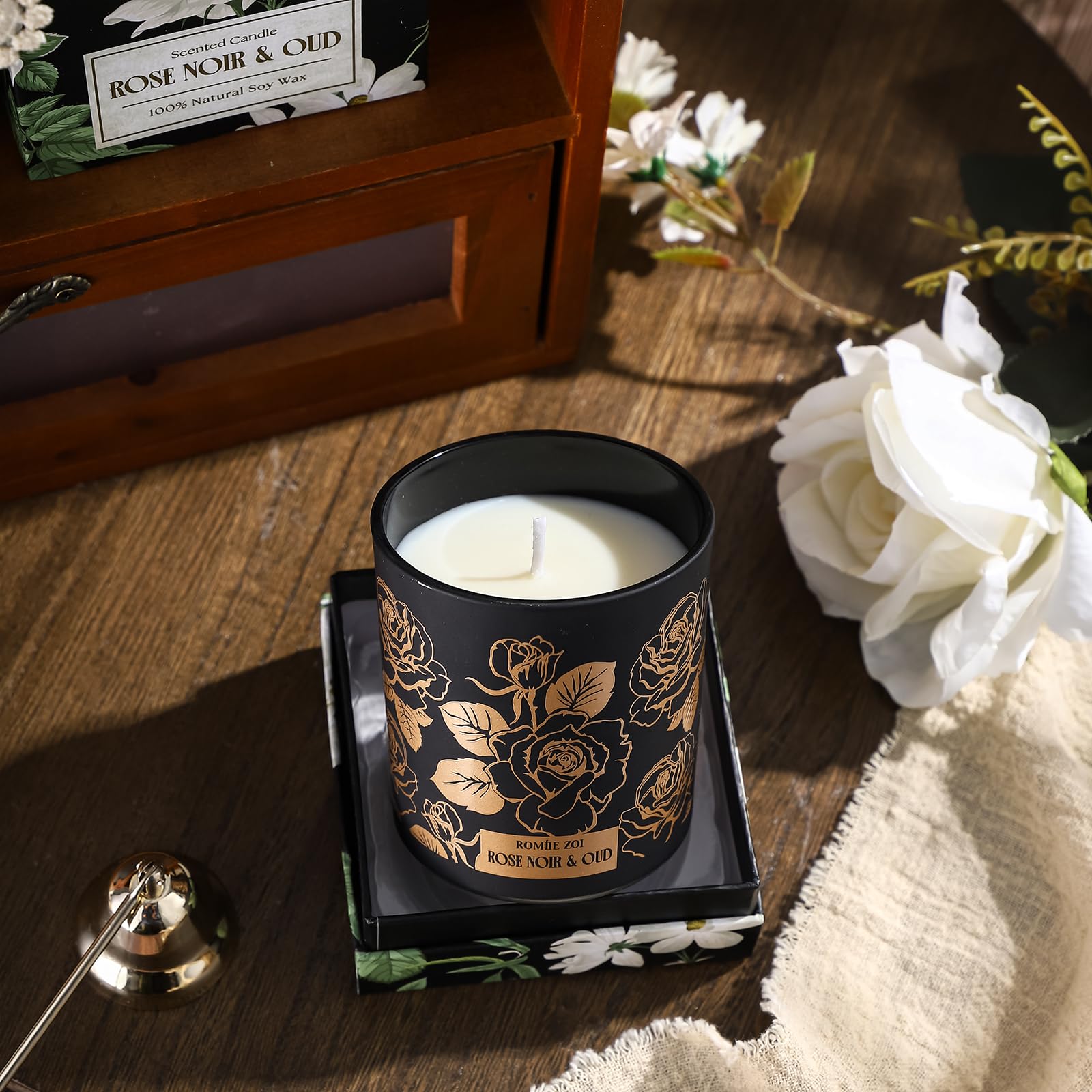 Cera de soja natural ROMIIE ZOI Rose Noir y Oud, humo más limpio