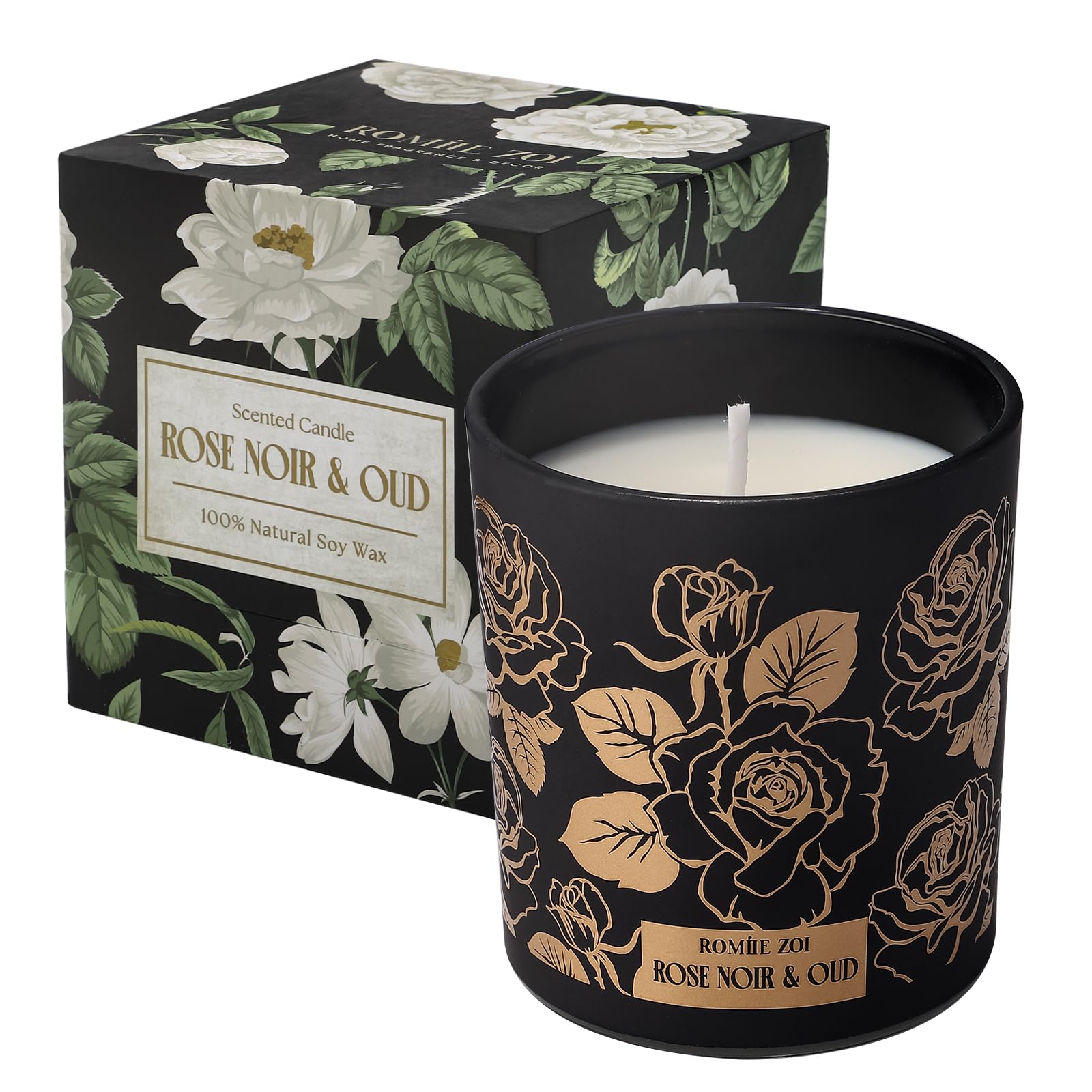 Vela ROMIIE ZOI Rose Noir y Oud en empaque regalo, aroma elegante para cualquier ocasión