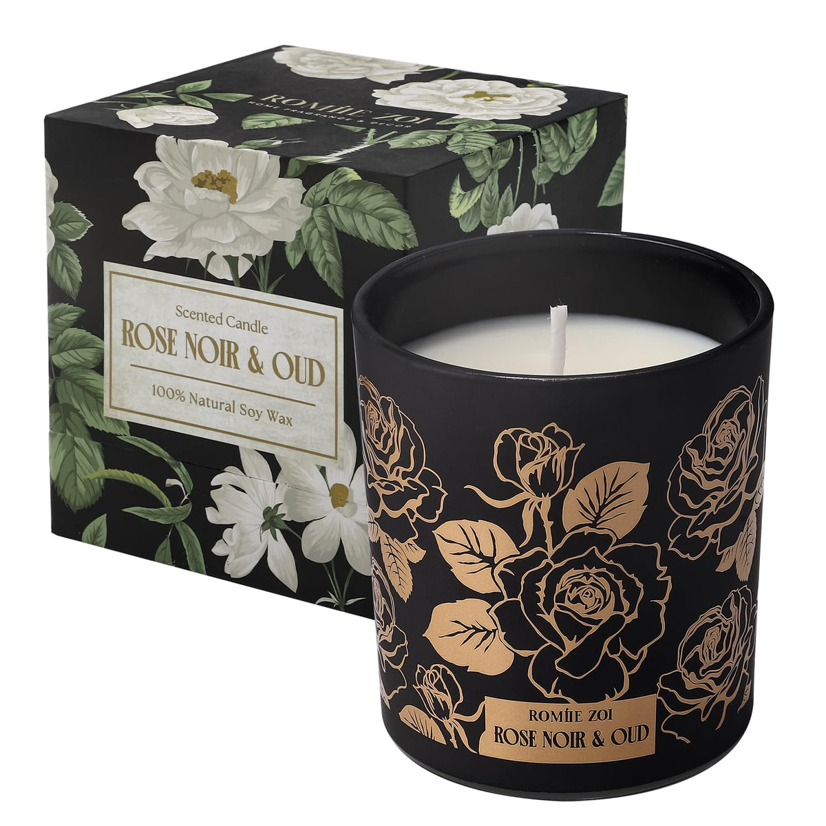 Vela ROMIIE ZOI Rose Noir y Oud en empaque regalo, aroma elegante para cualquier ocasión