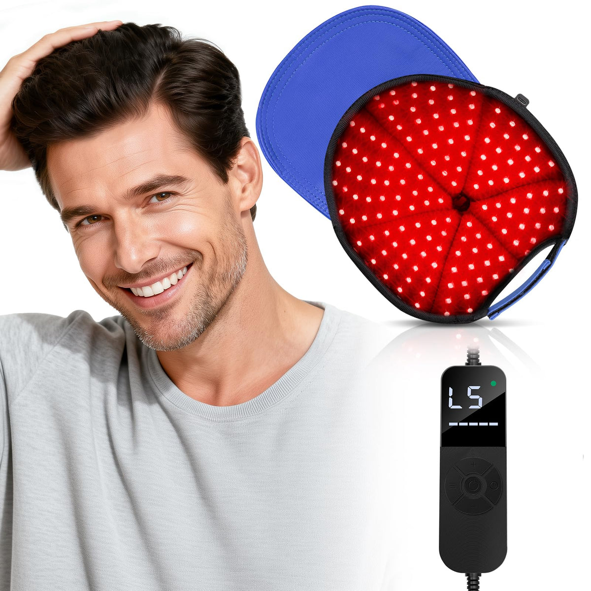 Gorra ROMISA con luz roja para estimulación capilar en casa