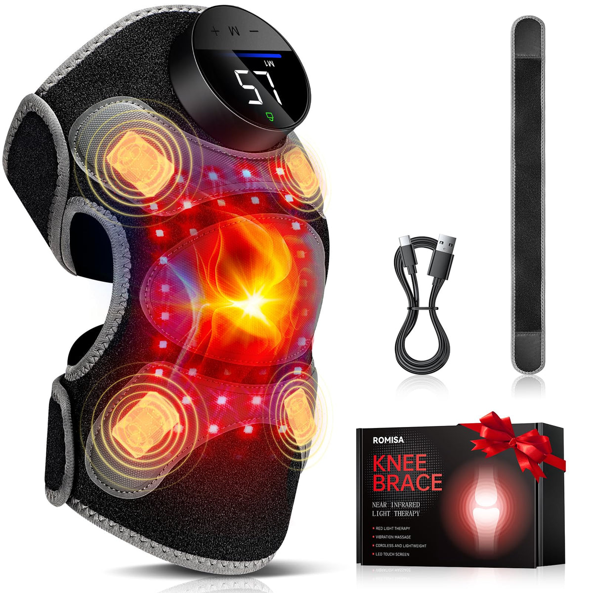 ROMISA Pro rodilla con luz roja 660nm para confort y masaje localizado.