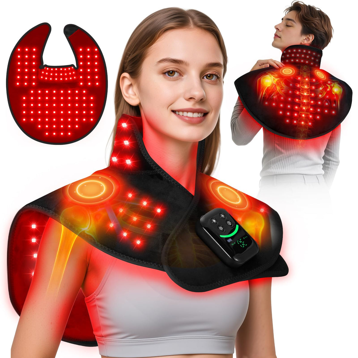 ROMISA terapia de luz roja para cuello y hombros, uso portátil en casa.