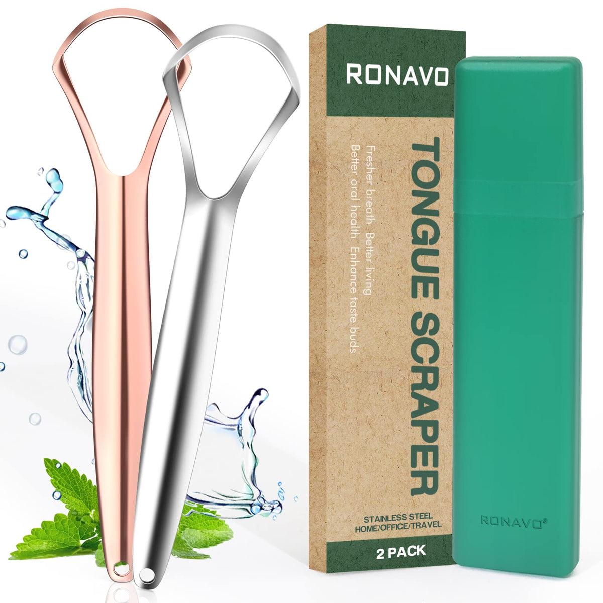 RONAVO rascador de lengua para adultos, dos colores, facilita la limpieza bucal