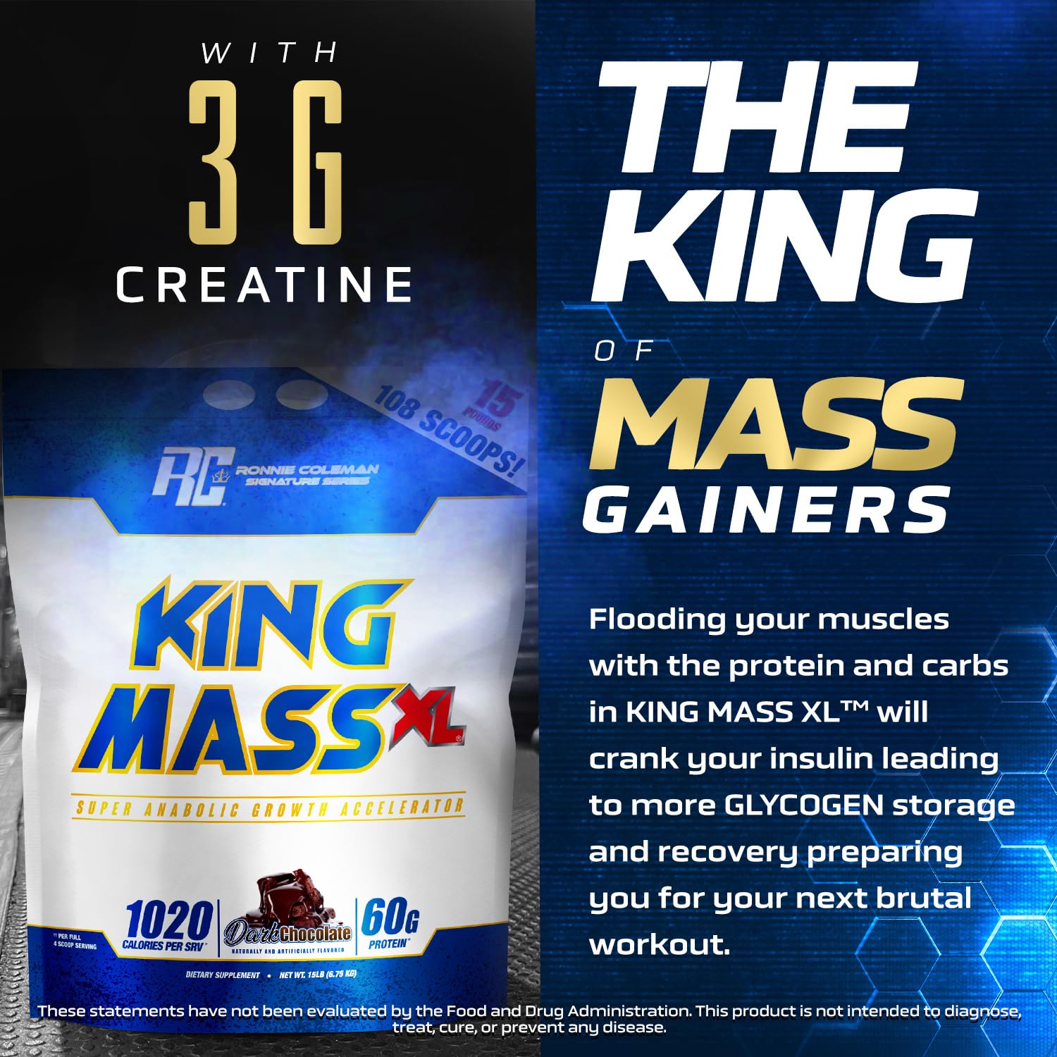 Tabla de información nutricional de King Mass XL para planificar ingestas