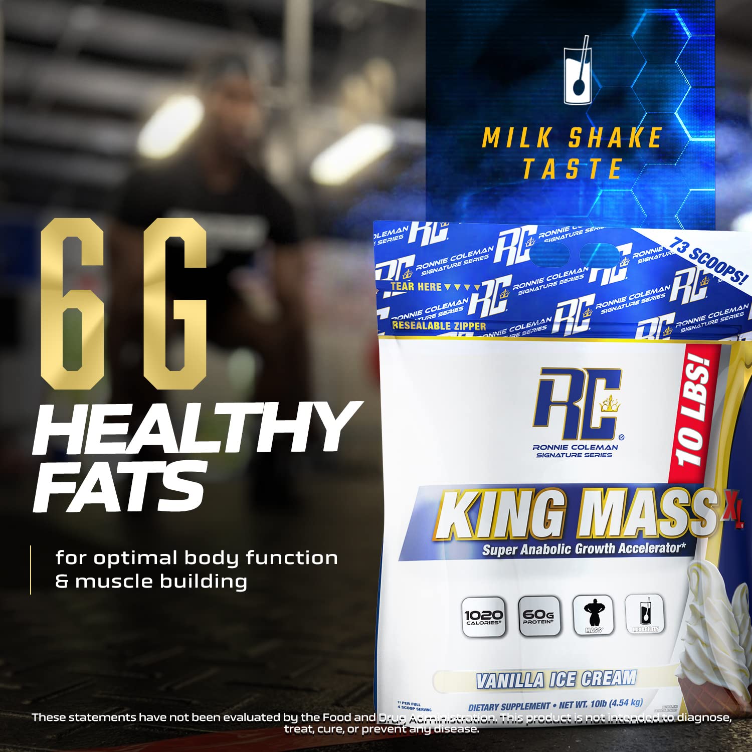 Etiqueta nutricional de King Mass XL muestra proteína y carbohidratos por porción