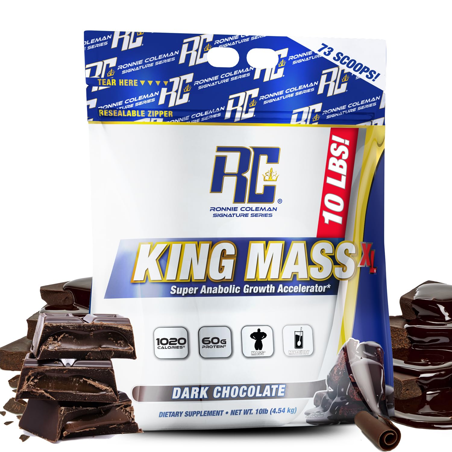 Pote King Mass XL de Ronnie Coleman para ganancia de masa y recuperación muscular.