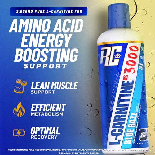 Etiqueta del producto Ronnie Coleman L-Carnitina XS 3000 destaca sabor frambuesa azul.