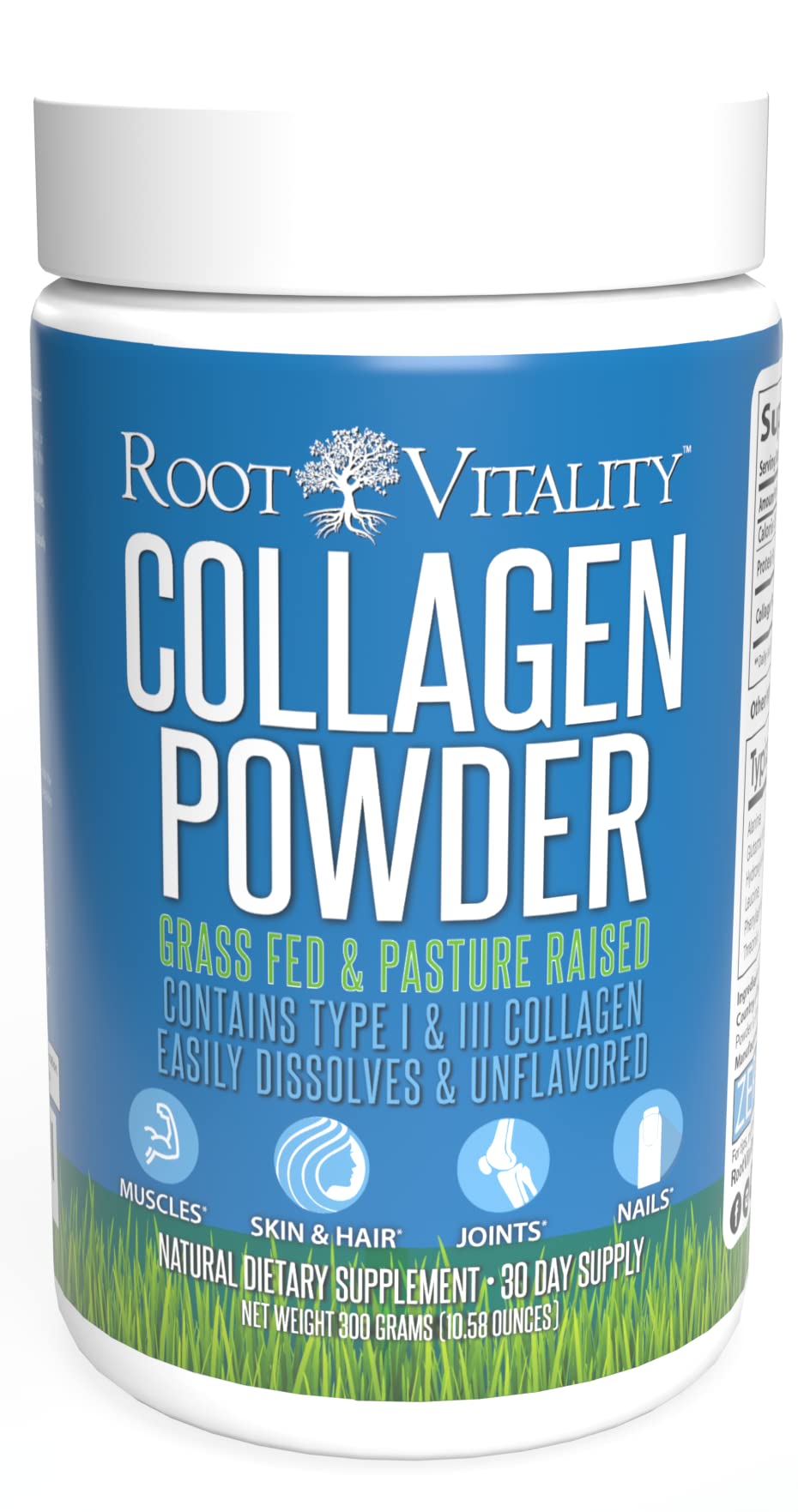 Root Vitality Polvo Colageno Peptidos Bote promueve piel suave y uñas fuertes