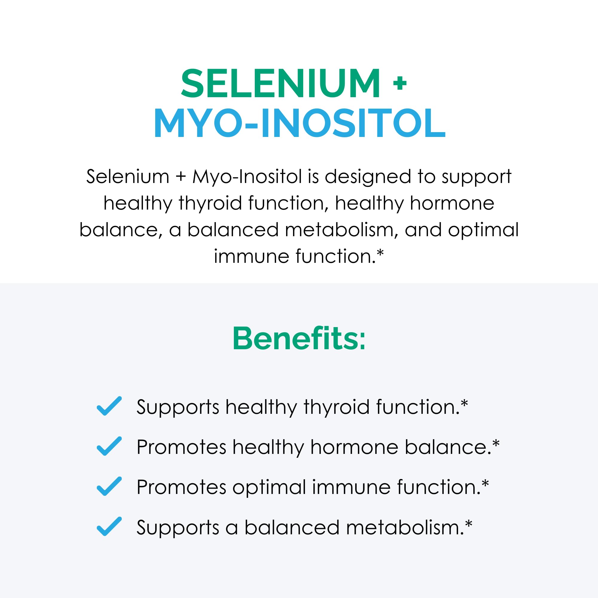Rootcology Selenio + Mio-inositol: empaque que resalta ingredientes no-GMO y pureza