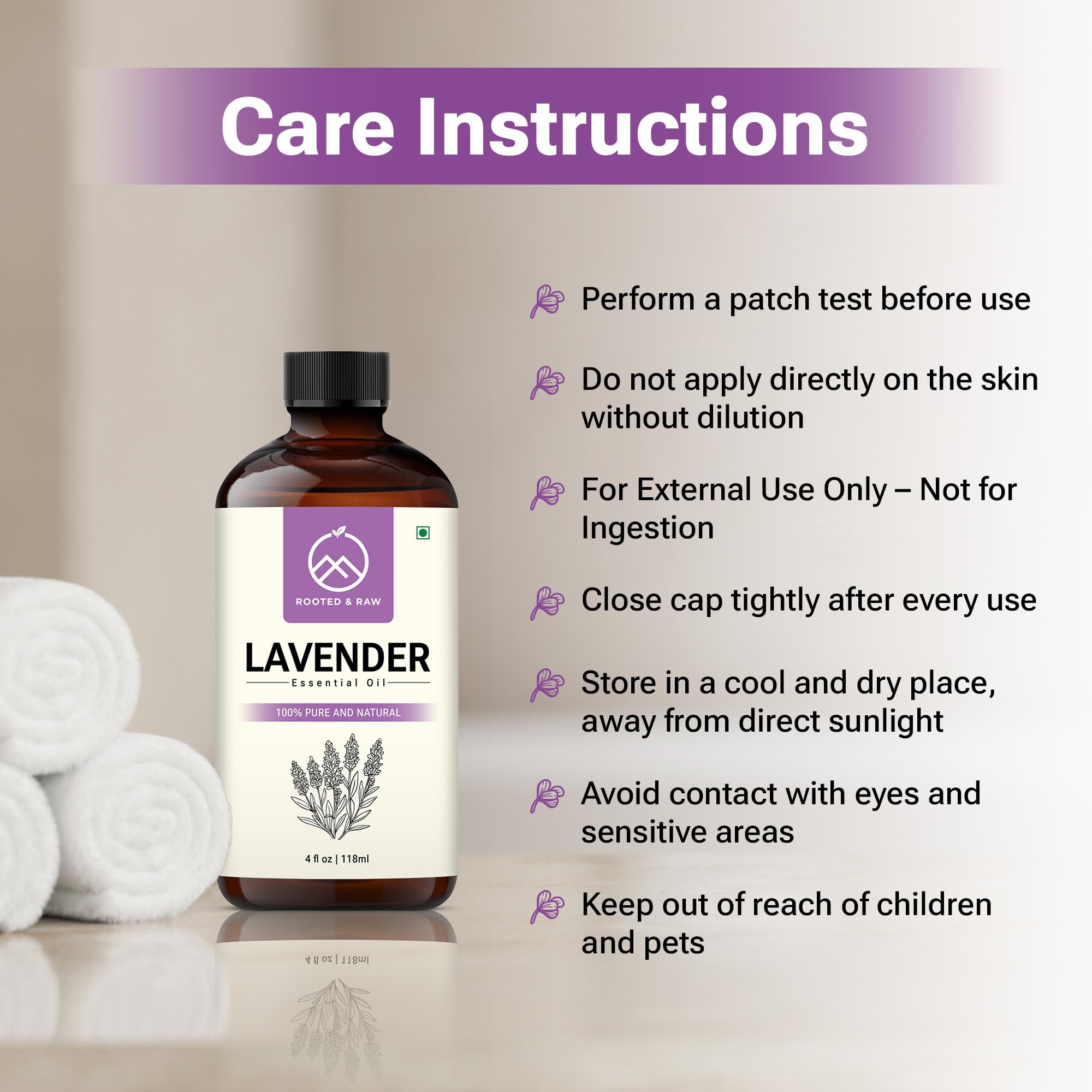 ROOTED & RAW Lavanda crea ambiente nocturno relajante.