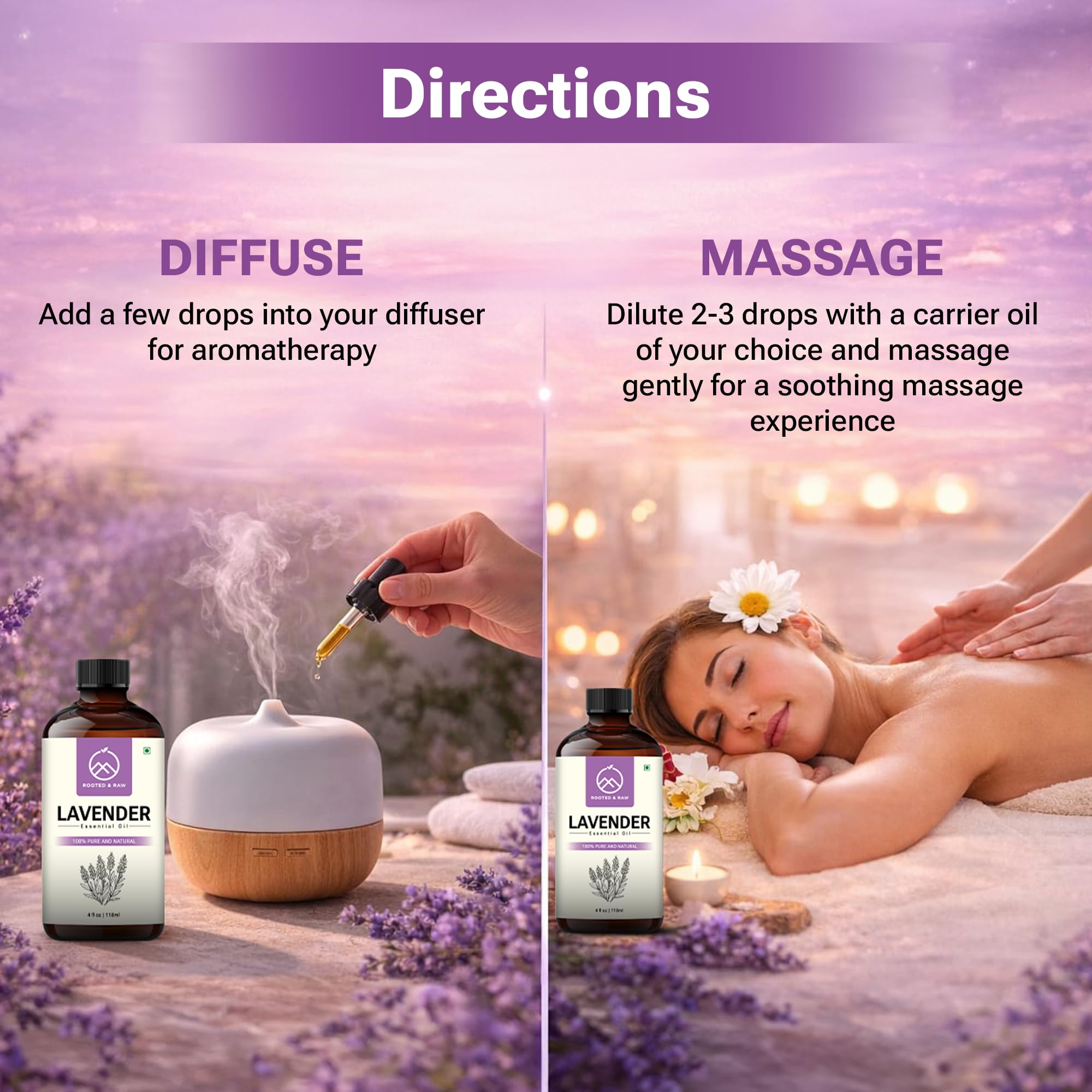 ROOTED & RAW Lavanda para cuidado de piel suave y calmante.