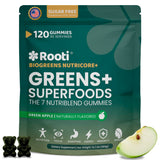 Gomitas ROOTI verdes en envase, refuerzo diario de nutrientes de origen natural.