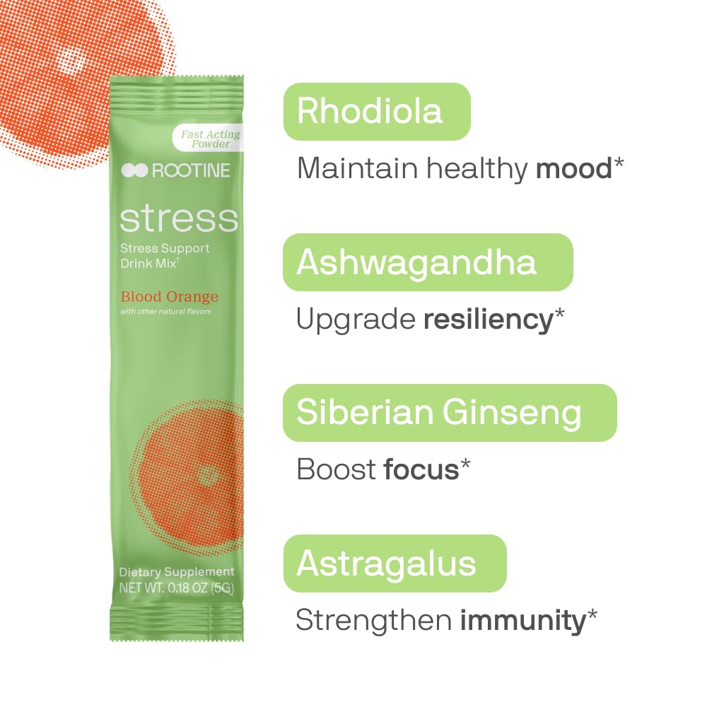 Rootine Stress ingredientes adaptógenos como ashwagandha para equilibrio diario